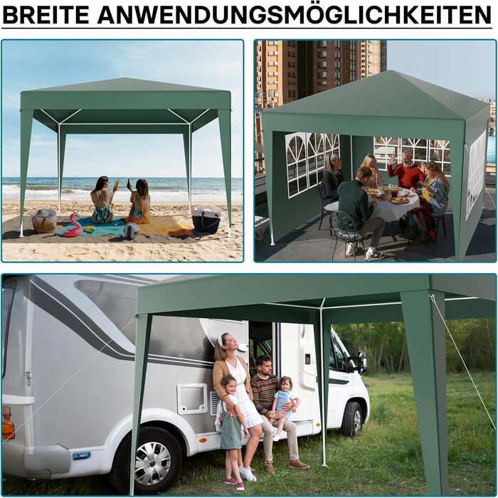 Павільйон Wiltec 3 x 3 м зеленого кольору з УФ-захистом 50, садовий павільйон зі знімними бортами, намет для вечірок з вікнами, наприклад, для тераси та фестивалю