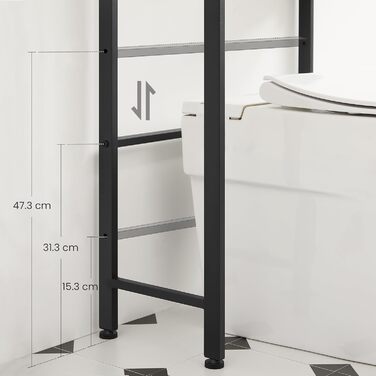 Полиця для унітазу, 3 яруси, полиця для ванної кімнати, компактна, легко збирається, для пральні, індустріальний стиль, сільський коричневий та чорний, BTS002B01 Рустикальний коричневий чорний