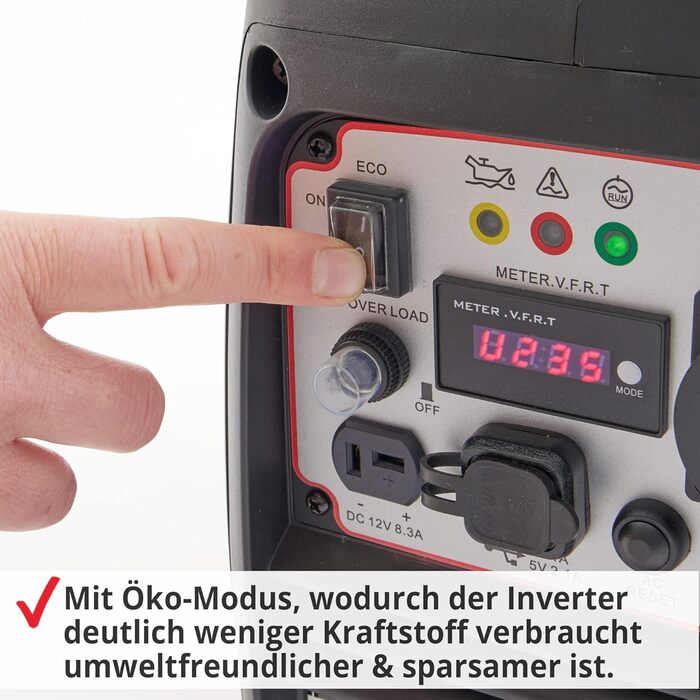Інверторний генератор HECHT потужністю 2000 Вт, аварійне джерело живлення 4-літровий бензиновий бак 6 годин роботи тихий мобільне джерело живлення, також для чутливих до напруги пристроїв, таких як ноутбуки, мобільні телефони, телевізори тощо.