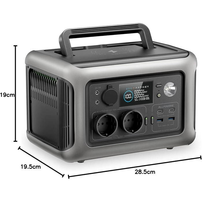 Портативна електростанція ALLPOWERS, резервне живлення від LiFePO4 акумулятора ємністю 299 Втгод з 2 виходами змінного струму по 600 Вт (пік 1200 Вт), сонячний генератор для подорожей, кемпінгу, саду, вечірок Ap-r600