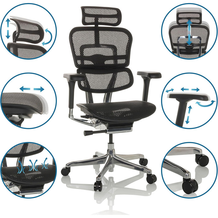 Ергономічне офісне крісло hjh OFFICE ERGOHUMAN GEN2 Оригінальний дизайн, цілодобове офісне крісло з гнучкою поперековою опорою, сітка чорного кольору I Сітчаста тканина Single