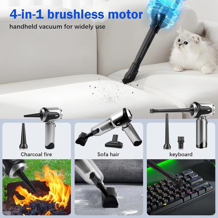 Акумуляторний ручний пилосос 19Kpa Акумуляторний ручний пилосос з безщітковим двигуном 4-в-1 автомобільний пилосос Потужний міні-р