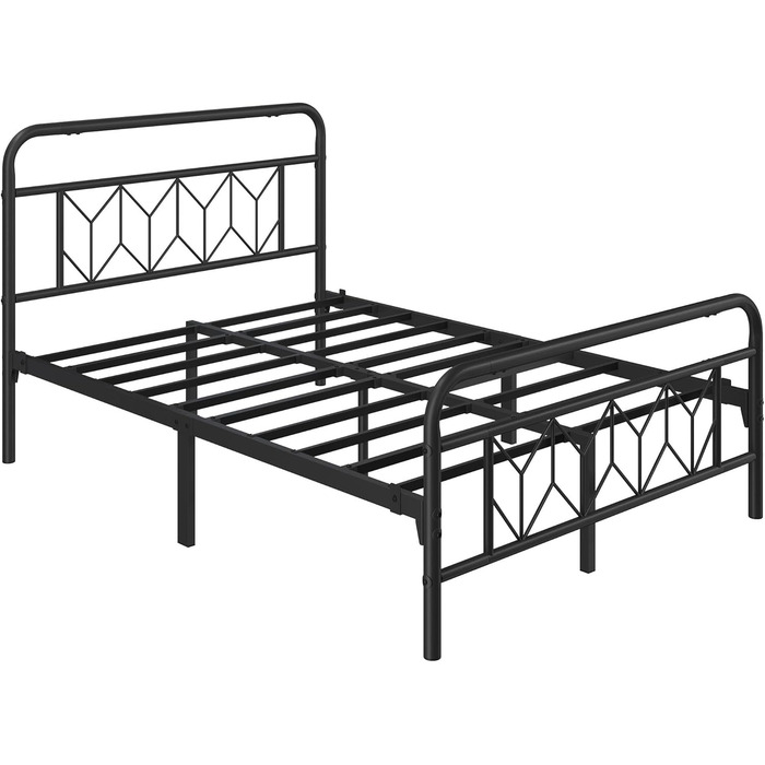 Металеве ліжко Yaheetech 140 x 200 см Вінтажний каркас ліжка з високим узголів&39ям, сучасне мінімалістичне двоспальне ліжко з рейковою основою та місцем для зберігання під ліжком для спальні, чорне 140 x 200 см