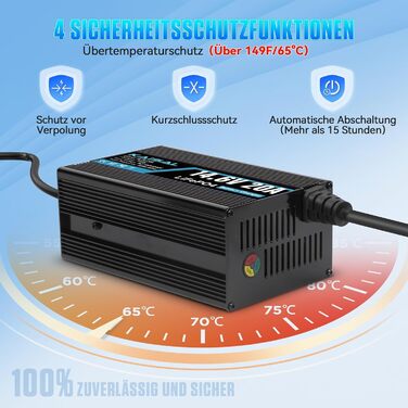 Зарядний пристрій KAISAL 12V 20A LiFePO4, зарядний пристрій для літієвих акумуляторів 14.6V для 12V LiFePO4 акумуляторів, 3-етапний автоматичний інтелект для кемперів, човнів та сонячних систем