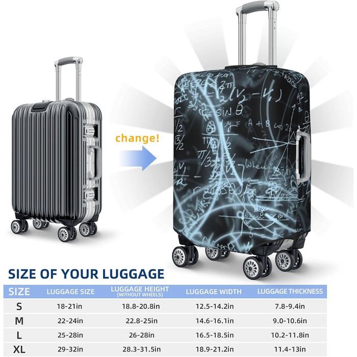 Чохол для валізи Mathe-Formula, міцний захист, підходить для багажу розміром 45,7 - 81,3 см, розмір XL, чорний, екстравеликий