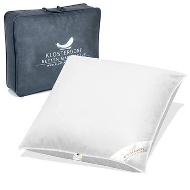 Подушка преміум-класу Klosterdorf Bedding Manufactory з трьома камерами &quotФункціональна&quot - 80x80 см - 1000 грамів - Ручна робота в Німеччині - Здоровий сон - Пухова подушка, 3-камерна подушка