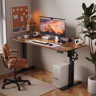 Стіл з регульованою висотою, електричний комп&39ютерний стіл 120 x 60 см, стіл для роботи сидячи та стоячи з 4 положеннями пам&39яті, стіл для роботи стоячи з 2 гачками та з&39єднувальною пластиною, рустикальний коричневий