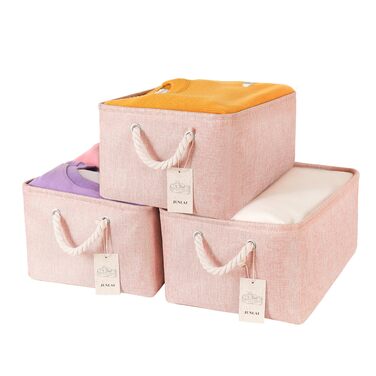 Набір кошиків для зберігання з 3 тканин з ручками, складні маленькі рожеві коробки для зберігання, кошики для гардеробу для офісу та дому, книги, одяг, іграшки (рожеві, маленькі) рожеві маленькі/3 шт. - 3216 см