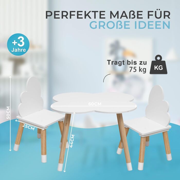 Дитячий комплект столу та стільців Rebecca Mobili, стільці та столик для дитячої кімнати, світло-коричневий та білий, МДФ, скандинавський стиль - Розмір 44 x 60 x 60 см / 50 x 25 x 25 см - Арт. RE6733