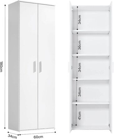 Шафа для документів mokebo, багатофункціональна шафа (60x180 см) Довга з дерева, також підходить як офісна шафа, універсальна шафа або шафа для взуття, а також як комора або шафа білого кольору -11 багатофункціональна шафа З відділеннями