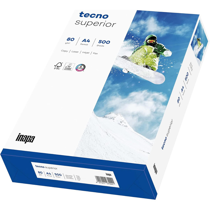 Для принтера/копіювального паперу tecno Superior 80 г/м, А4, 2 500 аркушів (5x500 аркушів), яскраво-білий