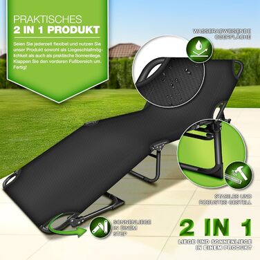 Складане кемпінгове ліжко з подушкою для шиї та бічною кишенею, до 280 кг Кемпінговий шезлонг/шезлонг з подушкою Похідне ліжко для використання на вулиці та в приміщенні Складане ліжко/гостьове ліжко, складне, для саду, кемпінгу, фестивалів, подорожей, 19