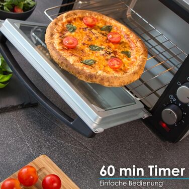 Міні-піч STEInBORG 25 літрів Піч для піци Духова шафа 3в1 Міні піч Міні-піч Лоток для крихт Верхній/нижній нагрів Конвекція 60 хв. Таймер 1 600 Вт (25 літрів нержавіюча сталь)