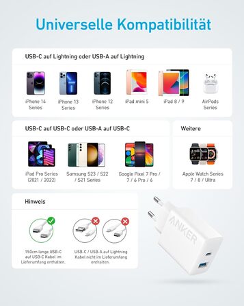 Зарядний пристрій Anker 20 Вт USB C, адаптер живлення iPad, адаптер живлення для швидкого заряджання USB, зарядний пристрій для iP