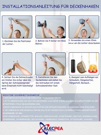 Стельові гачки ALECPEA з нержавіючої сталі для боксерських груш комплект 2 - Вантажопідйомність 400 кг - Вибухозахищене кріплення