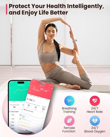 Жіночий смарт-годинник Sanorum, фітнес-годинник 1,47 дюйма з пульсометром, монітором сну SpO2, 24 спортивні режими, трекером активності, повідомленнями/WhatsApp, відстеженням менструального циклу, крокоміром, водонепроникним IP68, сумісним з Android та iO