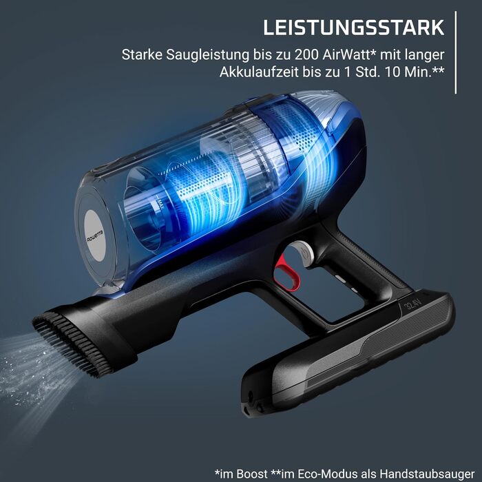 Бездротовий пилосос з функцією миття підлоги, гнучке з'єднання, до 200 Вт і 70 хв роботи від акумулятора, RH99C3WO 70 хв, дуже вис