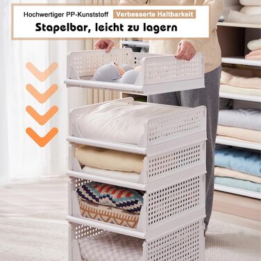 Набір із 5 високих ящиків для зберігання, білі штабелювані органайзери для гардеробу, складні полиці для зберігання, штабелювані ящики для шафи, пластикові ящики для зберігання 42 x 33 x 25 см, 5 шт. XL