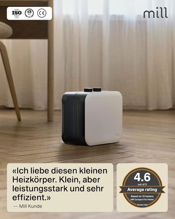 Керамічний вентилятор-обігрівач Mill, маленький та тихий, 1800 Вт, портативний обігрівач для приміщень площею 5-30 м, електричний обігрівач, електричне опалення, електричний обігрівач, пристрої для опалення приміщень, електричний радіатор - білий, 5-30 м