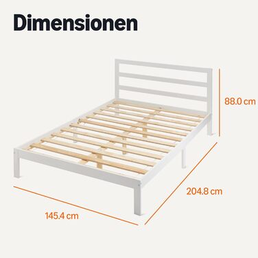 Каркас двоспального ліжка Storeo Basics з узголів&39ям, масив сосни з рейковою основою, 140 см x 200 см, двоспальне ліжко, білий колір 140 x 200 см білий