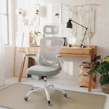 Офісне крісло, сітчасте офісне крісло, комп&39ютерне крісло з відкидними підлокітниками, письмове крісло з регульованою поперековою опорою, ергономічне крісло для офісу та дому (біле)