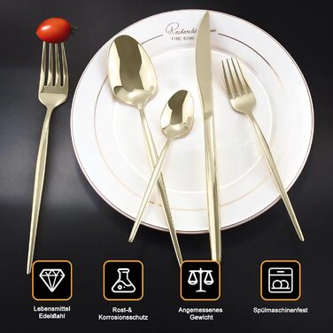 Набір столових приборів на 12 осіб, 60 предметів, колір шампанське золото, ніж з нержавіючої сталі, виделка, ложка, полірований набір столових приборів з високим глянцем, блискучі столові прибори, можна мити в посудомийній машині, колір шампанське на 60 п