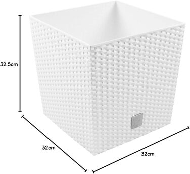 Літровий горщик з білим дном, 33 x 33 x 33 см. 32 x 32 x 32,5 см, білий, 32-