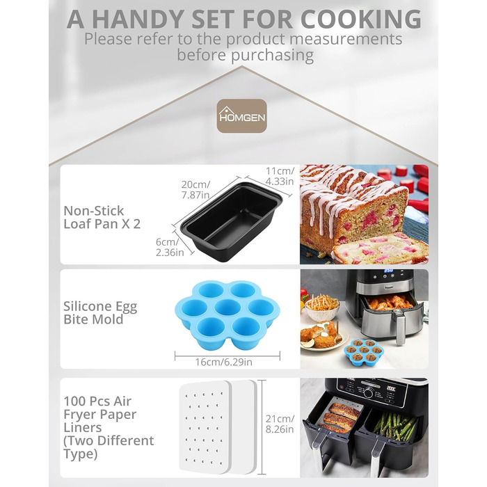 Аксесуари для фритюрниці HOMGEN 6 шт. Аксесуари для фритюрниці Двокамерна фритюрниця Аксесуари для Ninja Foodi AF400EU AF300EU 8-9.5 л Решітка для приготування їжі, папір для випічки тощо