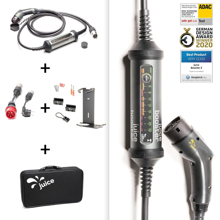 Комплект Juice Booster 2 Wallbox EU, мобільний настінний бокс 22 кВт без установки, зарядний пристрій для BEV із зарядним кабелем