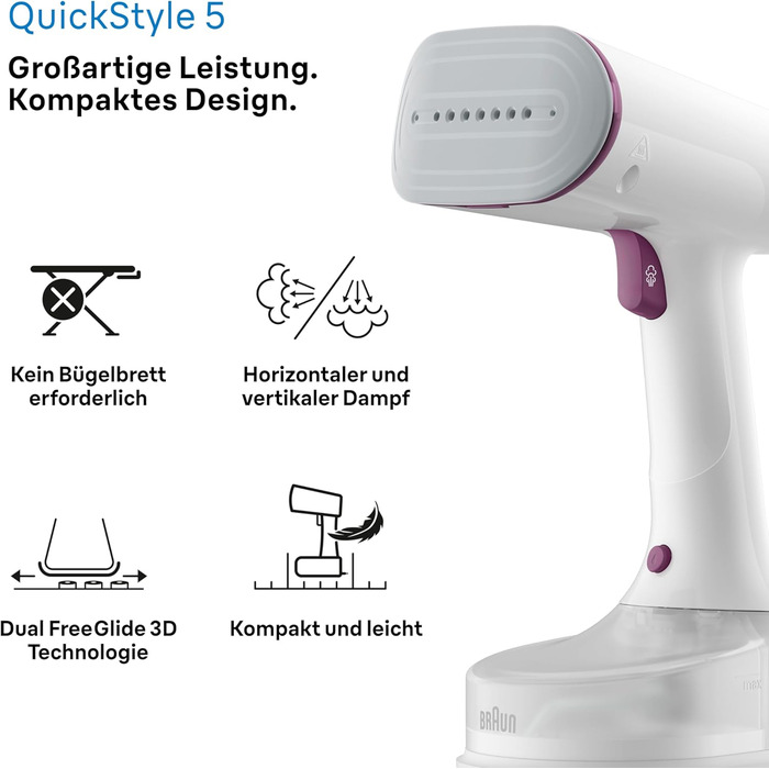 Паровий випрямляч Braun QuickStyle 5 GS5011PU, технологія Dual FreeGlide 3D, технологія FastSteam, відпарювач, пара 22 г / хв, рез