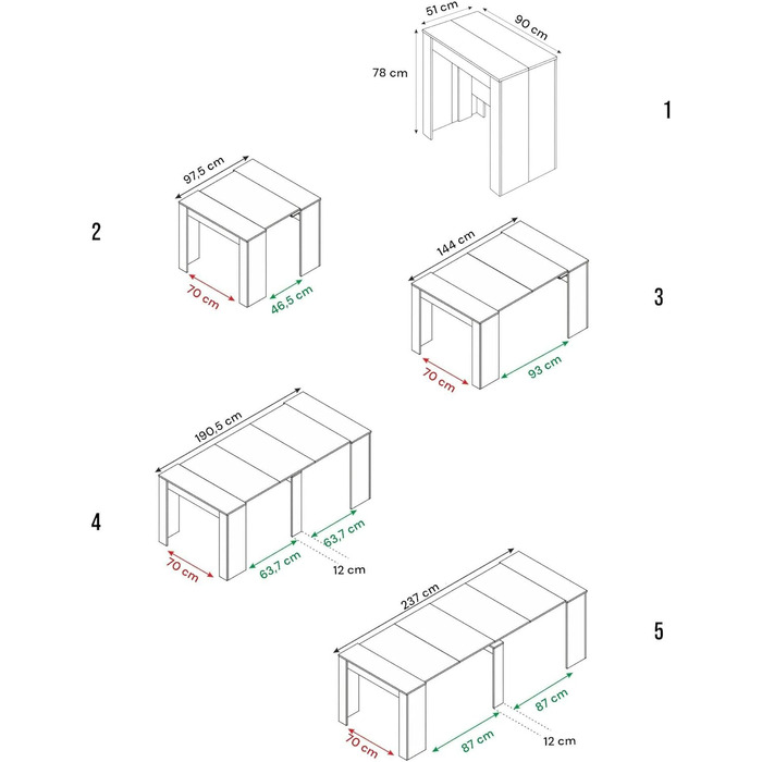 Розкладний обідній стіл Compton, розкладний стіл з багатофункціональними подовжувачами, розкладається до 10 місць, 51/237 x 90 x 78 см, дуб