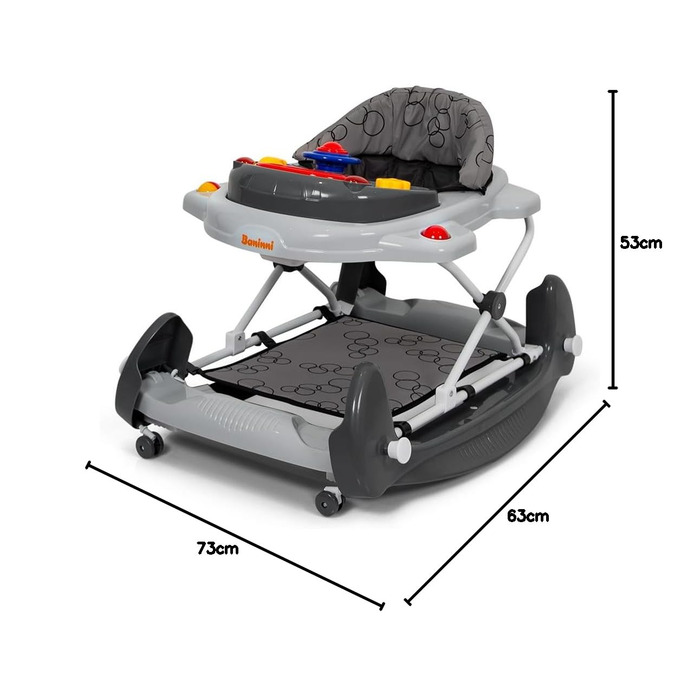 Дитячі ходунки Baninni 2-в-1, ходунки для гри та навчання - дитячий шезлонг - функція гойдання - світло, музика, ігровий центр, обідній стіл - сірий, від 6 місяців
