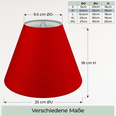 Абажур Wogati Premium E14/E27 Бавовна різні розміри та кольори Колір /Розмір XL Абажур Торшер абажур підвісний світильник абажур для настільної лампи (червоний, M ØU 25см ØO 9,5 см H 18 см)