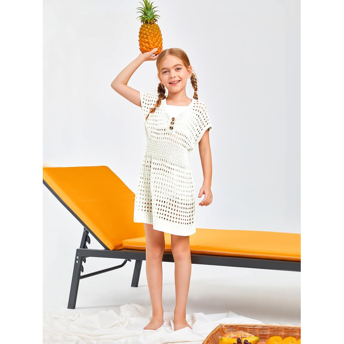 Пляжна сукня Haloumoning для дівчаток, літнє бікіні, пончо з короткими рукавами, в&39язані дитячі модні купальники, 150 білого кольору