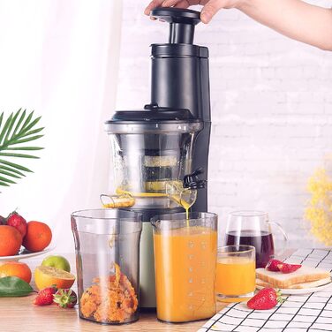 Електрична соковижималка для фруктів, овочів, граната, цитрусових, сорбету. Жолоб подачі з широким горлом 76 мм, без бісфенолу А, 150 Вт, чорний