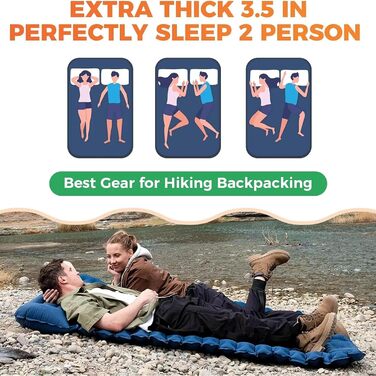 Килимок для кемпінгу, надувний матрац з подушкою, надувний килимок для сну, 180 x 120 x 5 см, ідеально підходить для піших прогулянок, подорожей на природі, кемпінгу на автомобілі, трекінгу та пригод у дикій природі, темно-синій