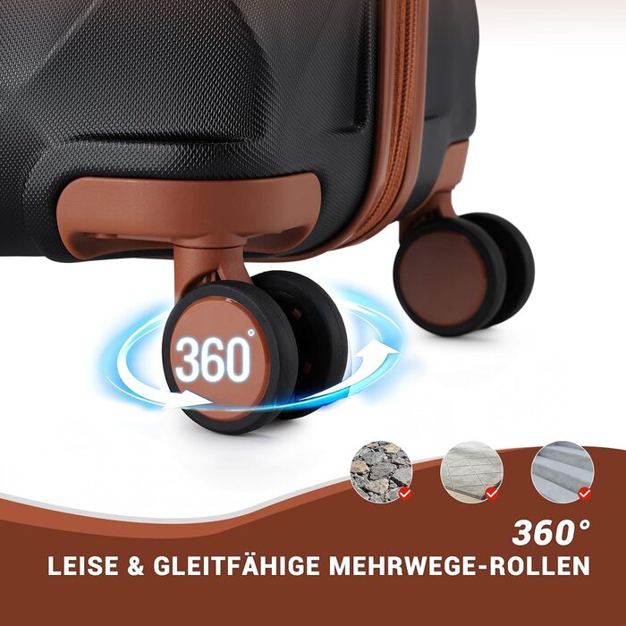 Легка дорожня валіза British Traveller, ручна поклажа, 54x36,5x21,5 см, виготовлена з ABSPC, із замком TSA, 4 колеса, чорно-коричневий колір, розмір S (54 см, 34 л)