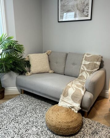 Пуф Beliani з натурального джуту бежевий ø 50 см круглий, з тифетту