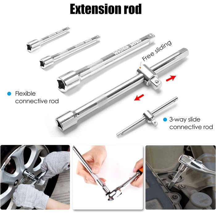 Набір торцевих ключів ISE на 108 предметів з храповиком 1/2 1/4 та набором викруток на 35 предметів, карданний шарнір, подовжувачі, штовхач для автомобіля
