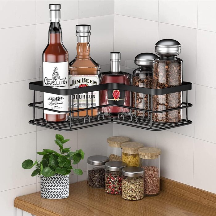 Душова полиця Yazoni без свердління 2 шт. - Душова полиця кутова з гачком, душова полиця з нержавіючої сталі для ванної кімнати та