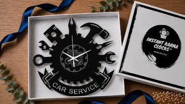 Настінний годинник для автомайстерні Car Service з мотивом інструментів Безшумний кварцовий механізм Ідея подарунка для вітальні, спальні або гаража, чорний