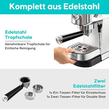 Еспресо-кавоварка з портовим фільтром 20 бар, еспресо-кавоварка з нержавіючої сталі з професійною капучинатором, маленька еспресо-