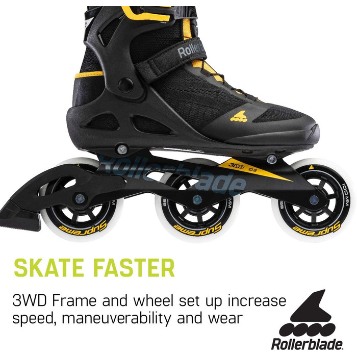 Роликові ковзани Macroblade 100 3WD чоловічі фітнес, чорно-шафраново-жовті, Performance Inline Skates 9 BLACK/SAFFRON YELLOW