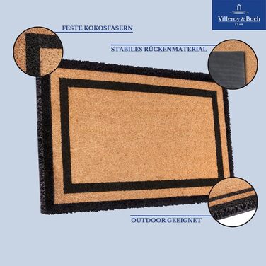 Килимок для дверей Villeroy & Boch 1856 Coconut для внутрішнього та захищеного зовнішнього використання - нековзний брудозатримуючий килимок, натуральний кокосовий килимок з рамкою, стійкий до атмосферних впливів для коридору, тераси, вхідної зони - 50x80