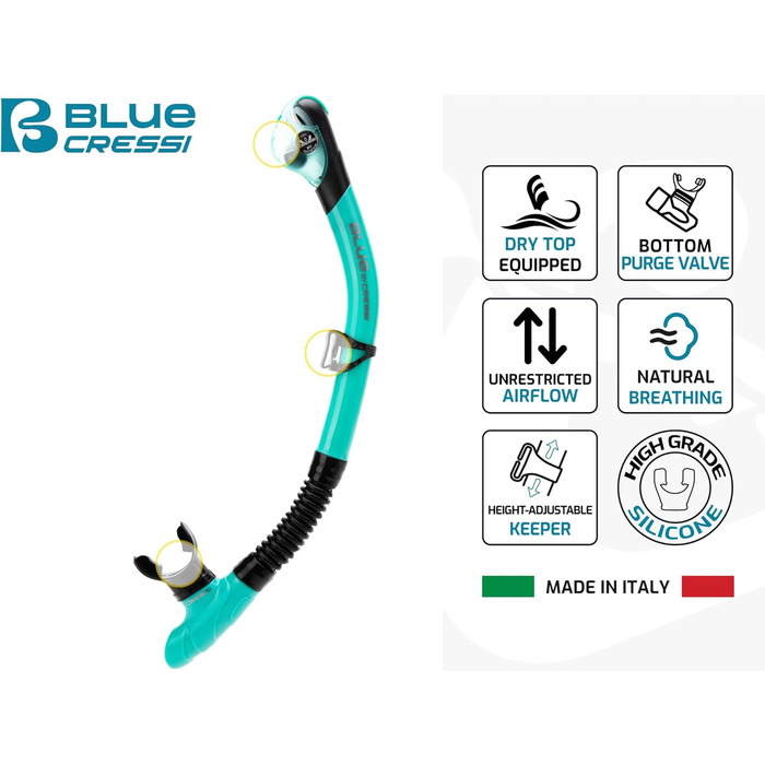 Маска унісекс для дайвінгу та сноркелінгу з 4 окремими загартованими лінзами або комплект маскасноркель Scilla Top Dry Combo для необмеженого кругового огляду Combo Clear/Ice Blue