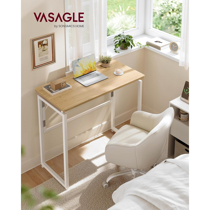 Складаний стіл, Невеликий складаний стіл, Комп&39ютерний стіл, Цільна стільниця, Закруглені кути, Стіл для домашнього офісу, Спальня, 80 x 40 см, Натуральний дуб LWD151YD01 80 x 40 см Натуральний дуб