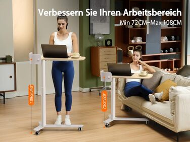 С-подібний журнальний столик, регульований по висоті з колесами, мобільний стіл з шухлядами, невеликий столик для ноутбука з регульованою висотою, пневматичний стоячий стіл для дивана, ліжка, вітальні, дуб, 75 x 45 см