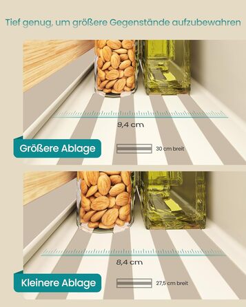 Магнітна полиця для спецій SONGMICS, набір з 4 шт. , 2 великі та 2 малі полиці, органайзер для спецій без свердління, магнітна полиця, для кухні, холодильника, мікрохвильової печі, пральної машини, кремово-білий-натуральний бежевий KCS062WD01 Кремово-біли