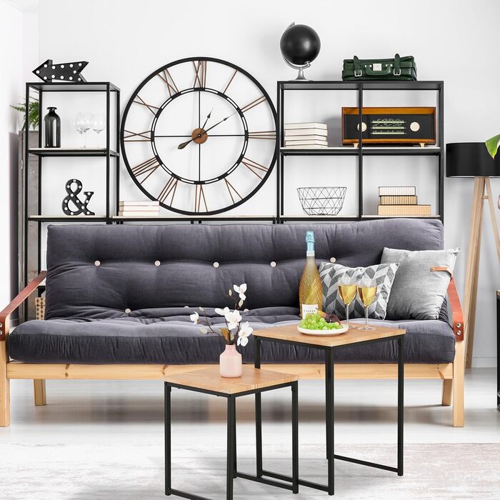 Набір з 2 журнальних столиків Relaxdays, штабелювані, промисловий дизайн, столи, що вкладаються, 2 розмірів, квадратні, металеві, світло-коричневі/чорні