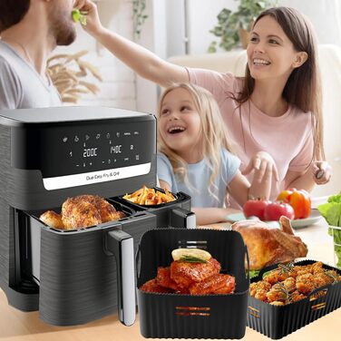 Силіконова форма YINGRACE для подвійної камери аерофритюрниці, для Tefal EY9018 5.2/3.1 л, Cecotec Cecofry DuoSize 9L, Philips Dual NA350/00 9L, багаторазова замість паперу для випічки для аксесуарів для фритюрниці